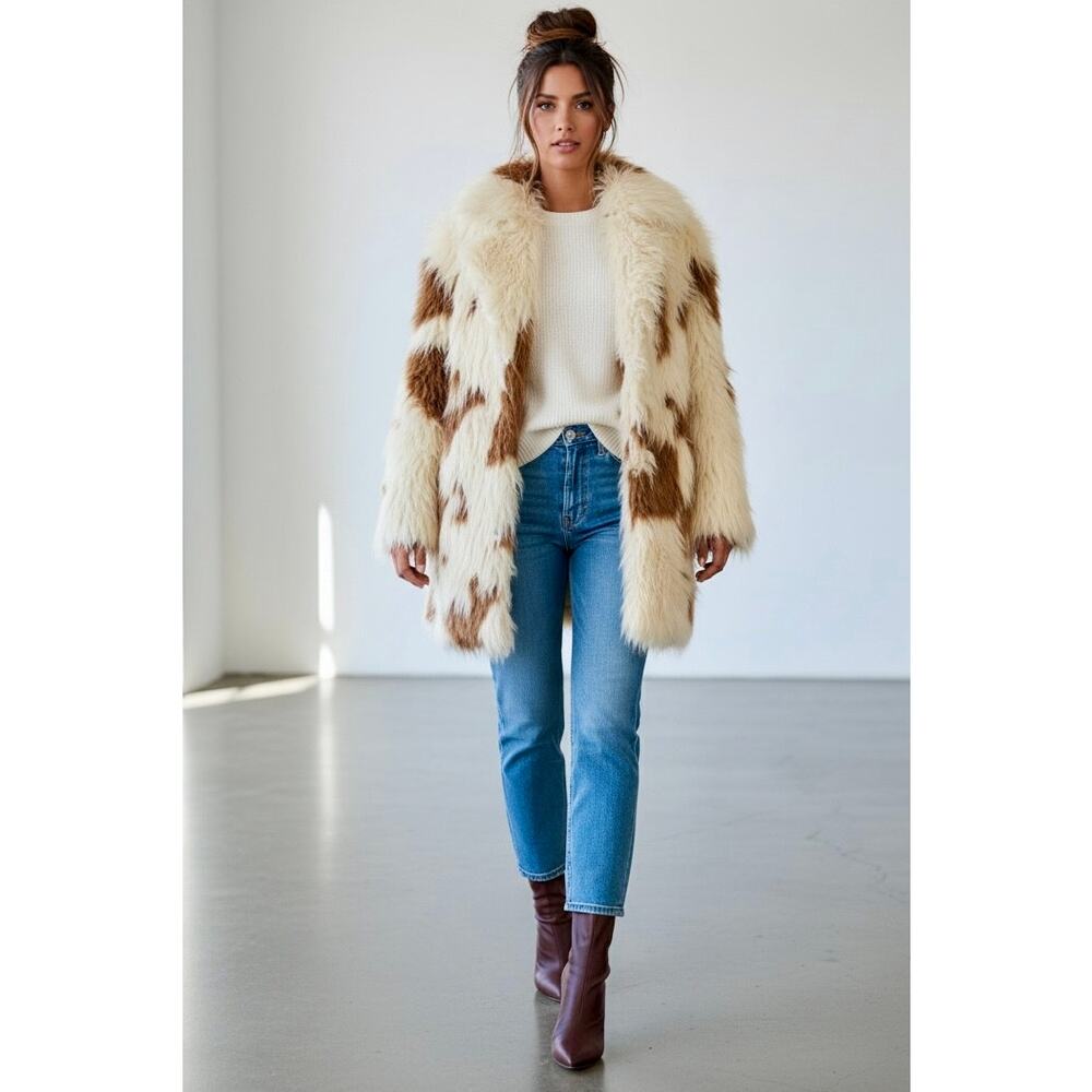 Zadig & Voltaire Women's Faux Fur Coat Long Sleeve White/Brown Size Small NWT - Picture 2 of 13